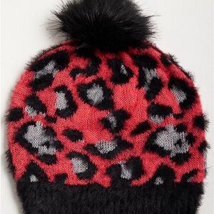 Torrid Pom Beanie - Leopard Magenta Print Knit Beanie with Pom
